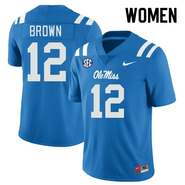 Women #12 Bralon Brown Ole Miss Rebels College Football Jerseyes Stitched Sale-Powder Blue